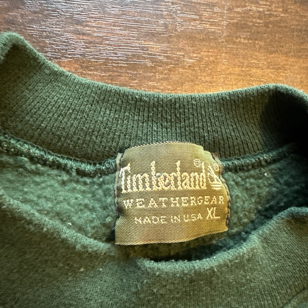 Vintage Timberland Weathergear Crewneck Sweatshirt Green Logo XL USA 90s Logo - Picture 3 of 6